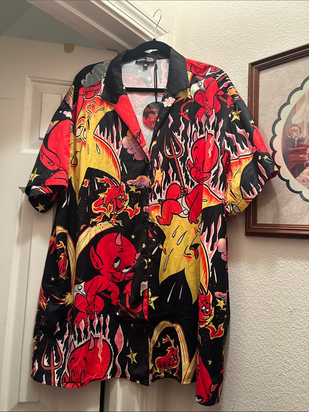 Dolls Kill Red & Yellow Devil Graphic Button-Down Shirt